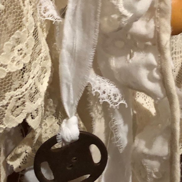 #7442 Giant Tassel Vintage Lace Muslin Calico Beaded Top Keys Beads - Picture 6 of 14